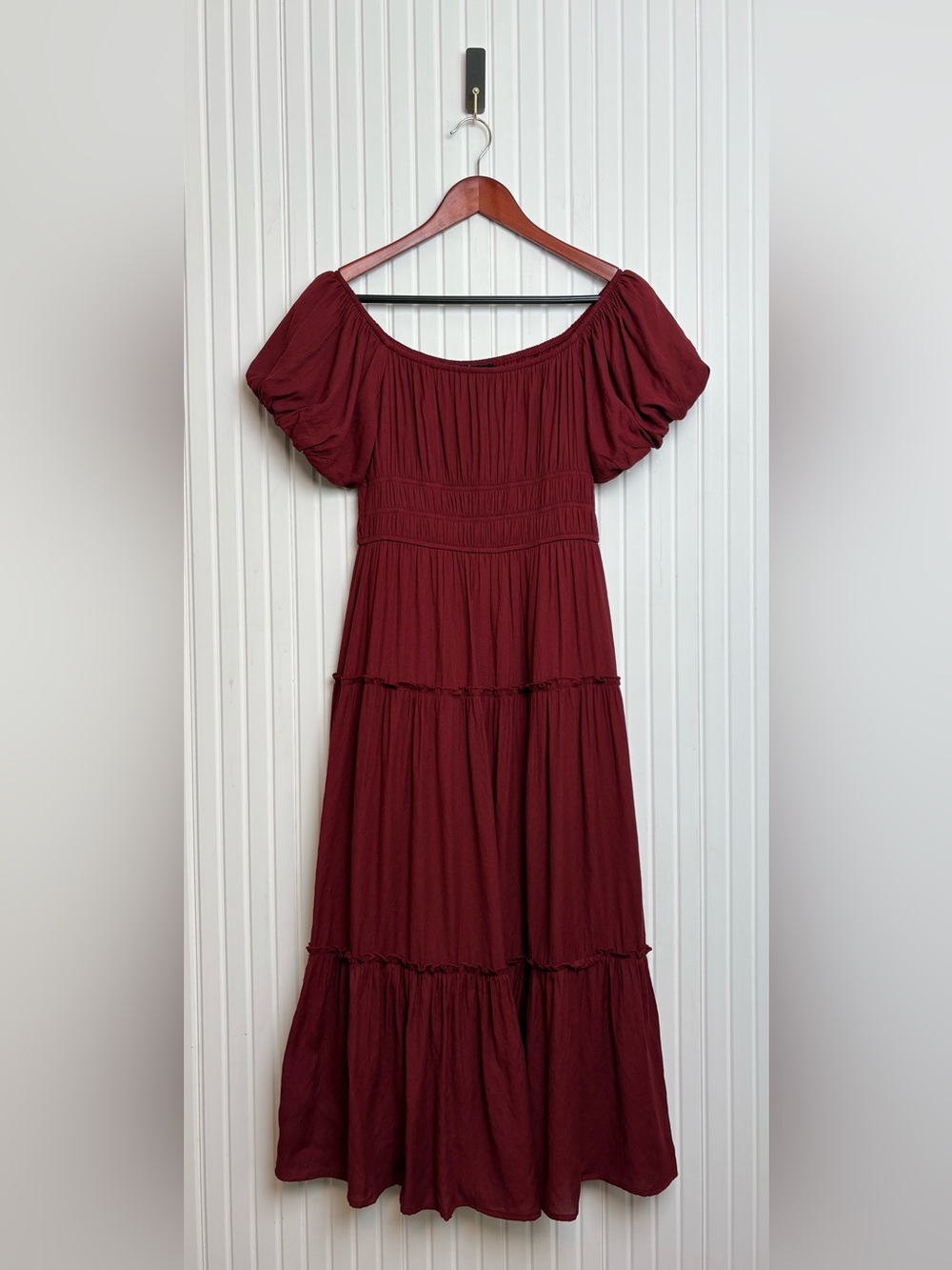 Trixxi Puff Sleeve Tiered Dress S Burgundy Peasant Prairie Bohemian Cottagecore